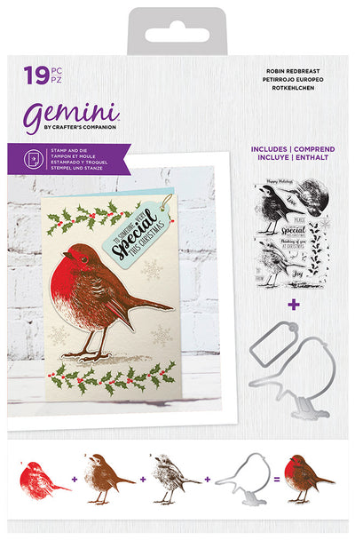 Gemini Christmas Layering Stamp & Die - Robin Redbreast