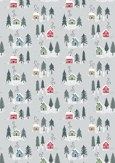 Lewis & Irene Fabric - Snow Day Houses on Silver