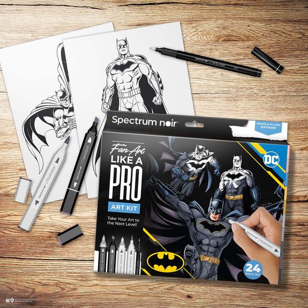 Some of the contents of the Spectrum Noir Batman Pro Art Kit