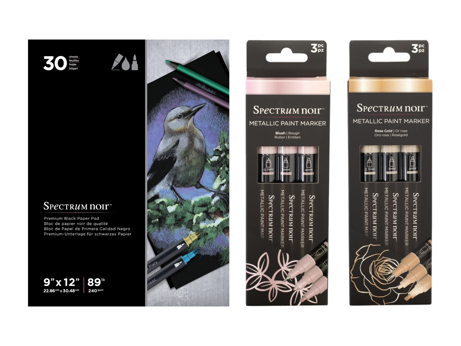 Spectrum Noir Black Paper Pad with 6pc Metqllic Paint Markers