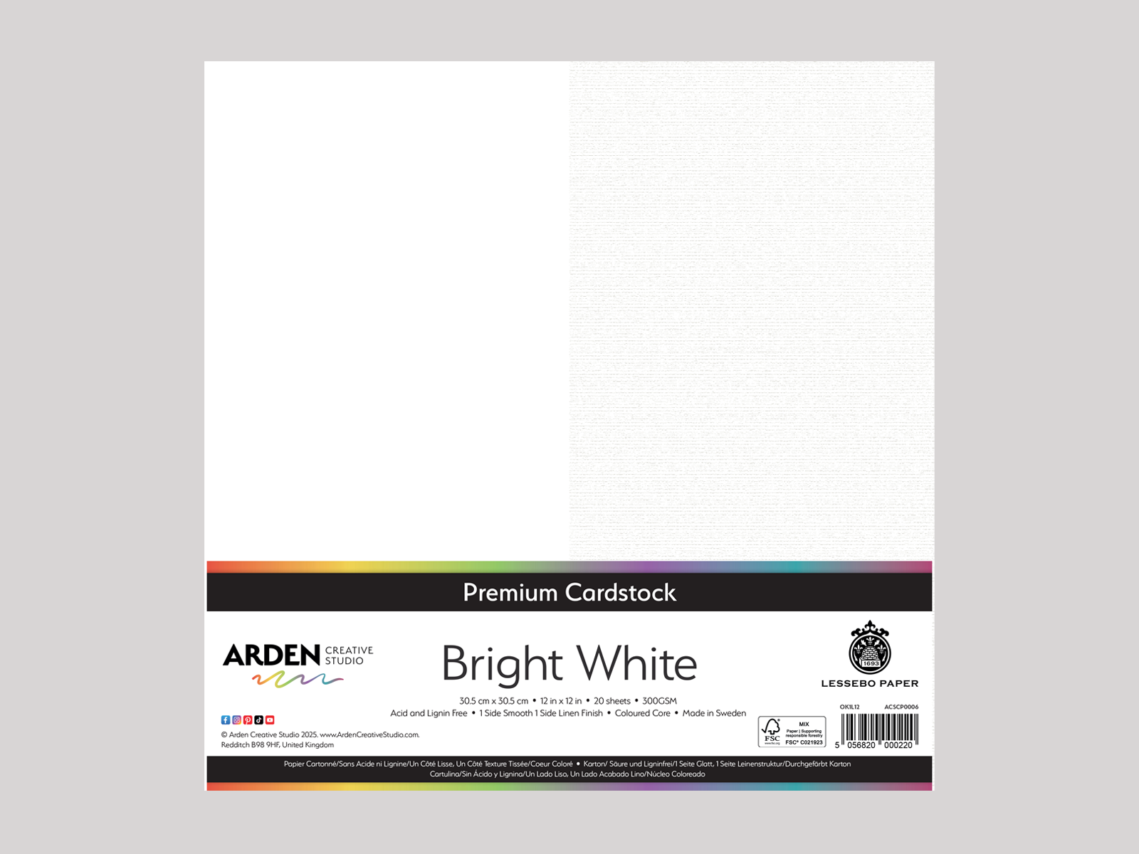 Arden Creative Studio Premium Cardstock Bright White 12" x 12" - 20 Pack