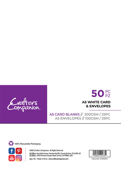 Crafter's Companion A5 White Card & Envelopes - 50 Piece