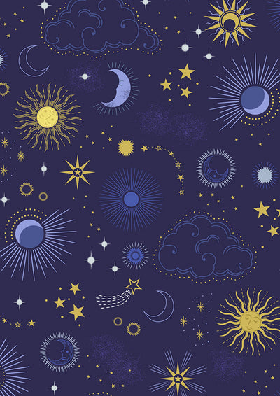 Lewis & Irene - Celestial Skies on Midnight Blue with Gold Metallic