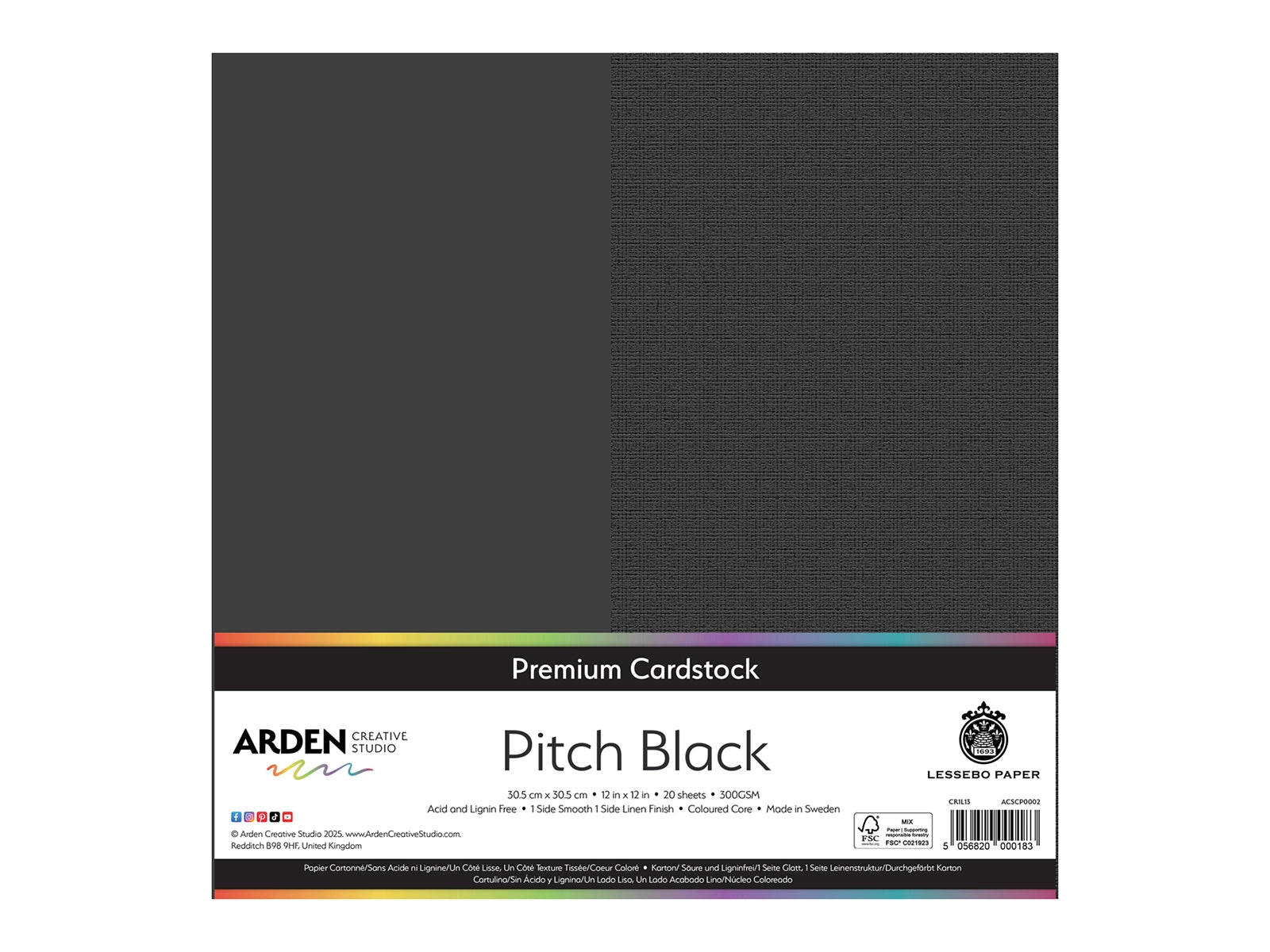 Arden Creative Studio Premium Cardstock Pitch Black 12" x 12" - 20 Pack