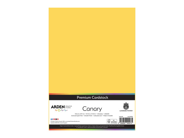 Arden Creative Studio Premium Cardstock Canary Yellow A4 - 20 Pack