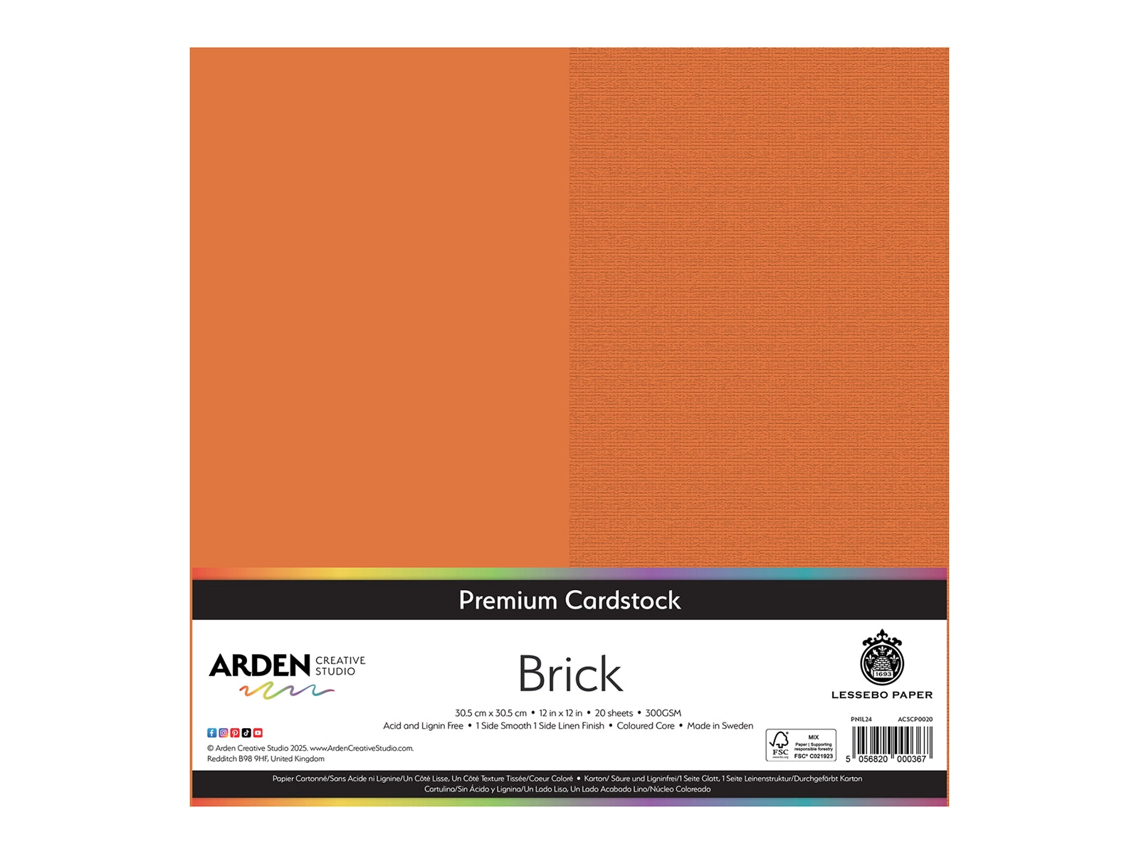 Arden Creative Studio Premium Cardstock Brick Orange 12" x 12" - 20 Pack