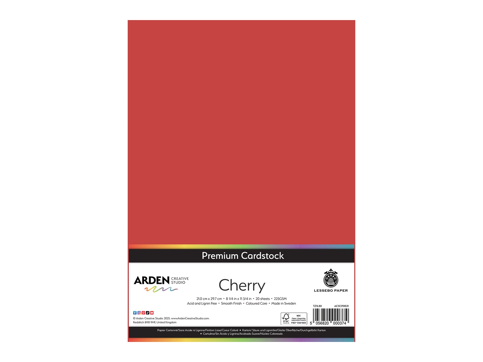 Arden Creative Studio Premium Cardstock Cherry Red A4 - 20 Pack