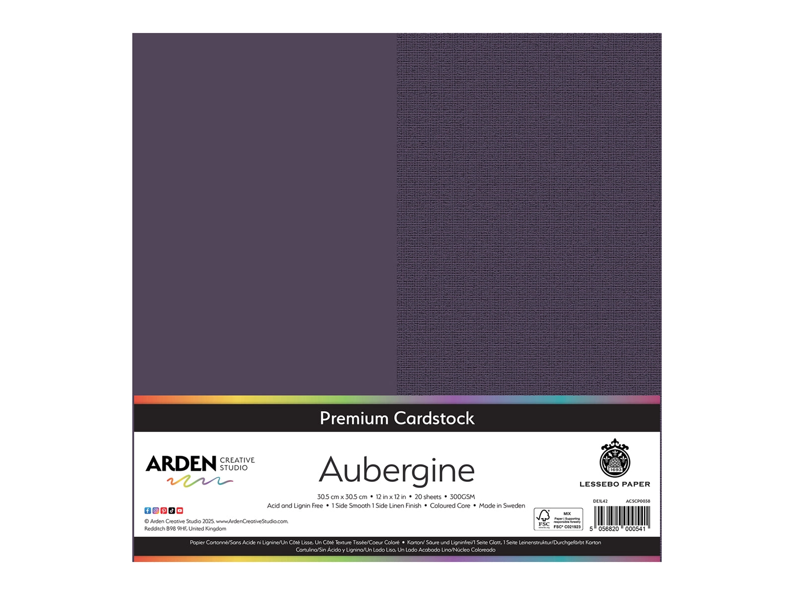 Arden Creative Studio Premium Cardstock Aubergine Purple 12" x 12" - 20 Pack