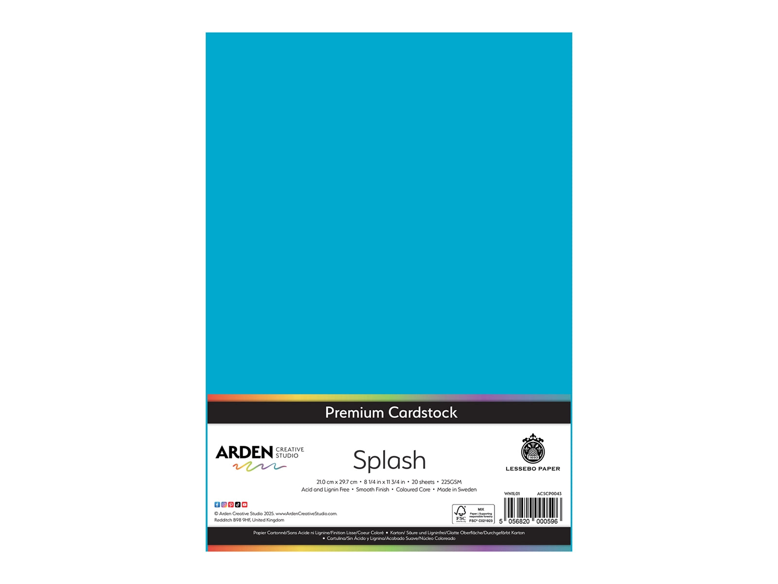 Arden Creative Studio Premium Cardstock Splash Blue A4 - 20 Pack