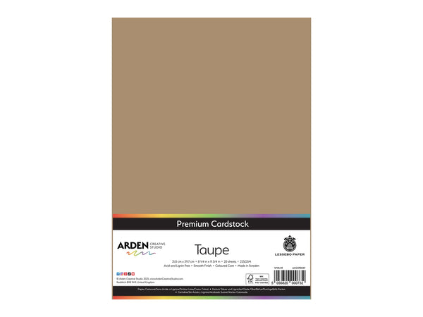 Arden Creative Studio Premium Cardstock Taupe Beige A4 - 20 Pack