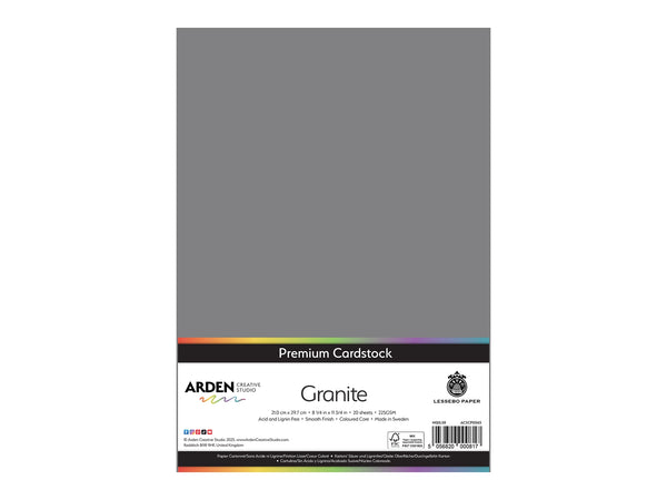 Arden Creative Studio Premium Cardstock Granite Grey A4 - 20 Pack