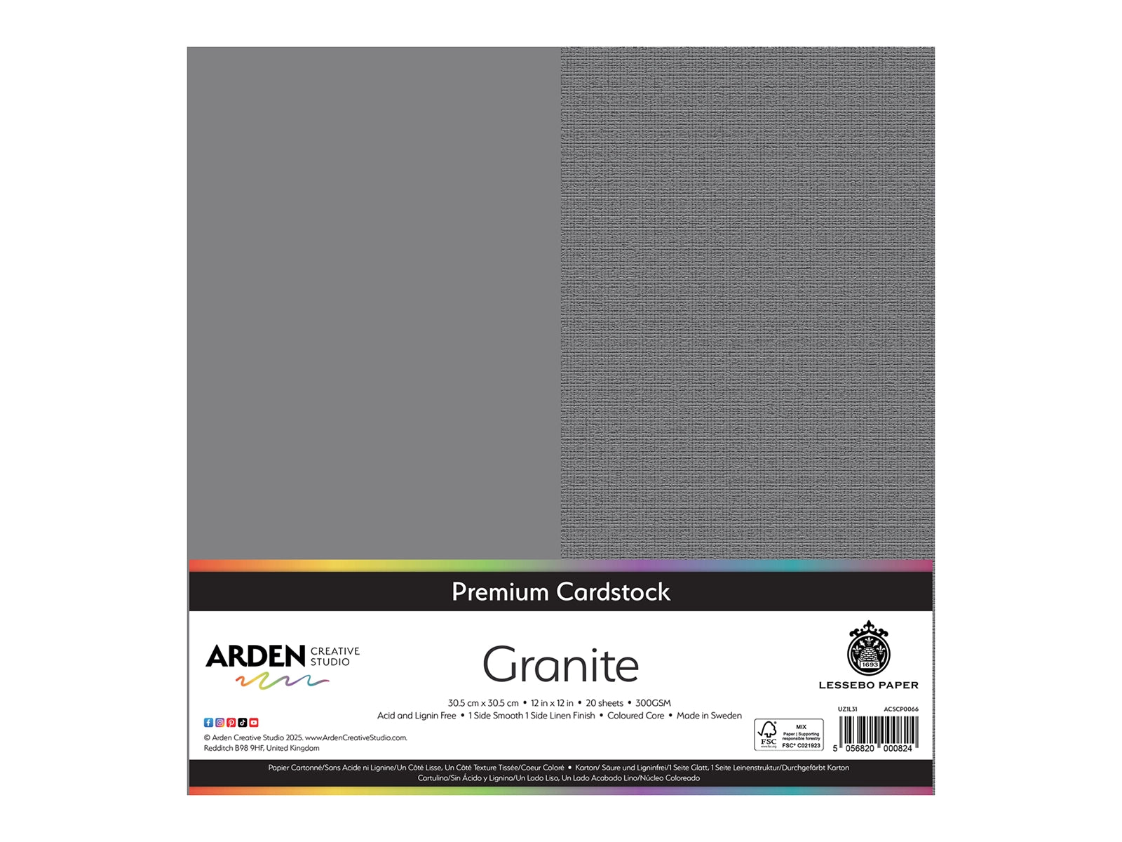 Arden Creative Studio Premium Cardstock Granite Grey 12" x 12" - 20 Pack