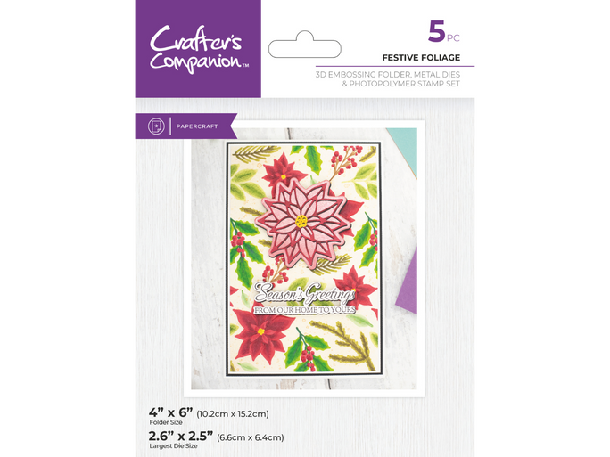 Crafter's Companion 3D Embossing Folder, Metal Die & Photopolymer Stamp - Festive Foliage