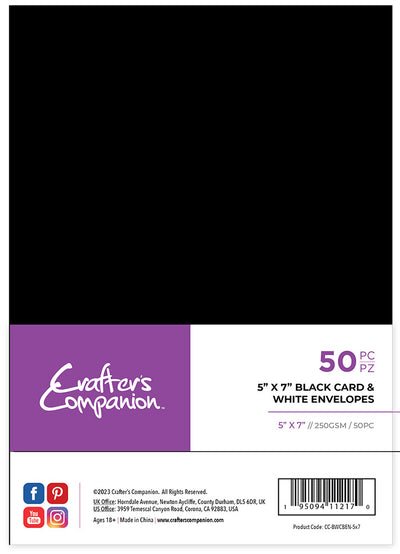Crafter's Companion 5 x 7 Black Card & White Envelopes - 100 Pack