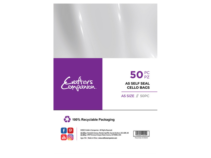Crafter's Companion A5 Self Seal Cello Bags - 50 Pack