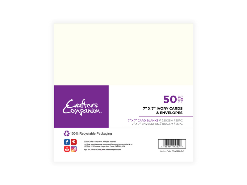 Crafter's Companion - 7"x7" Ivory Card & Envelopes 25pk