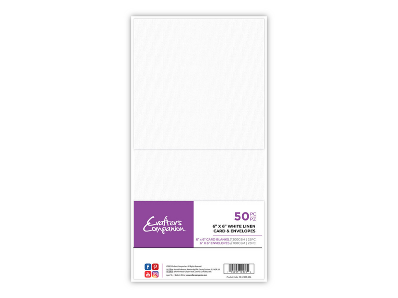 Crafter's Companion - 6"x 6" White Linen Card & Envelopes 25pk