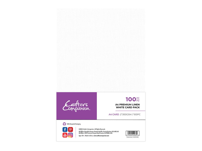 Crafter's Companion A4 Premium Linen White Card Pack - 100 Sheets