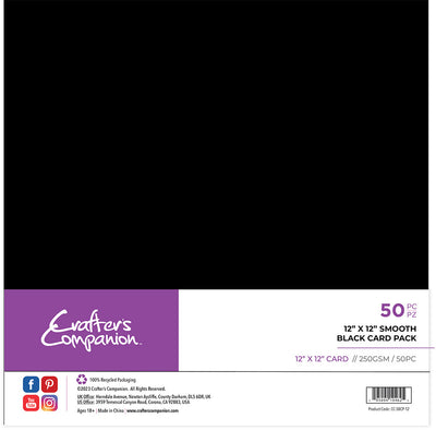 Crafter's Companion 12 x 12 Smooth Black Card Pack - 50 Sheets