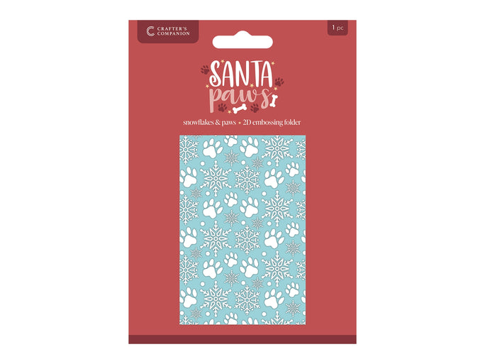 Crafter's Companion Santa Paws 4"x6" 2D Embossing Folder - Snowflakes & Paws