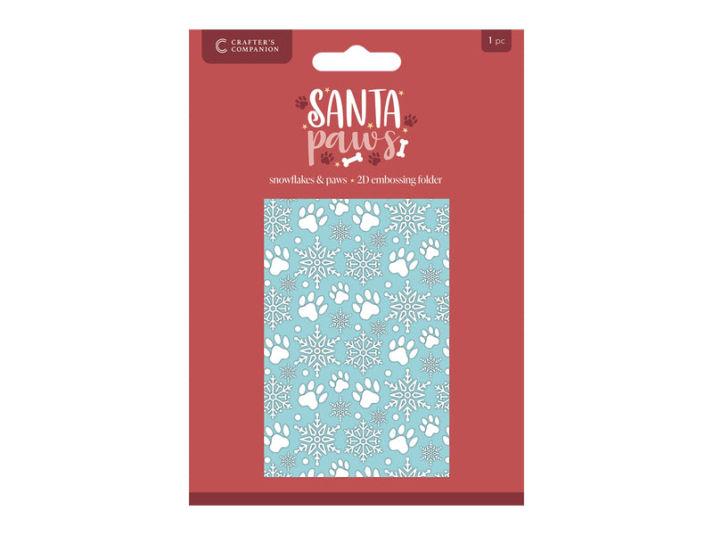 Crafter's Companion Santa Paws 4"x6" 2D Embossing Folder - Snowflakes & Paws