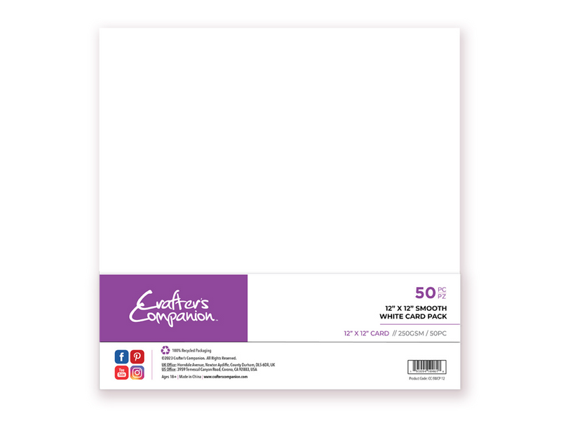 Crafter's Companion 12" x 12" Smooth White Card Pack - 50 Sheets