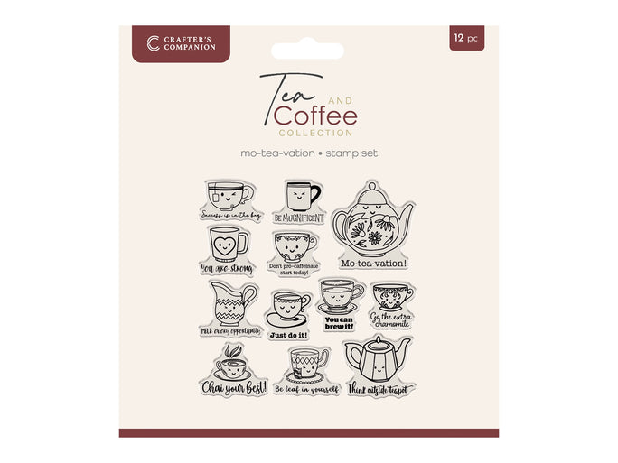 Crafters Companion Tea & Coffee Collection Clear Acrylic Stamp Set - Mo-tea-vation
