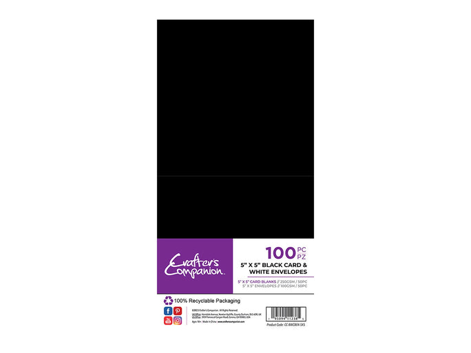 Crafter's Companion  - 5"x5" Black Card & White Envelopes 50pk
