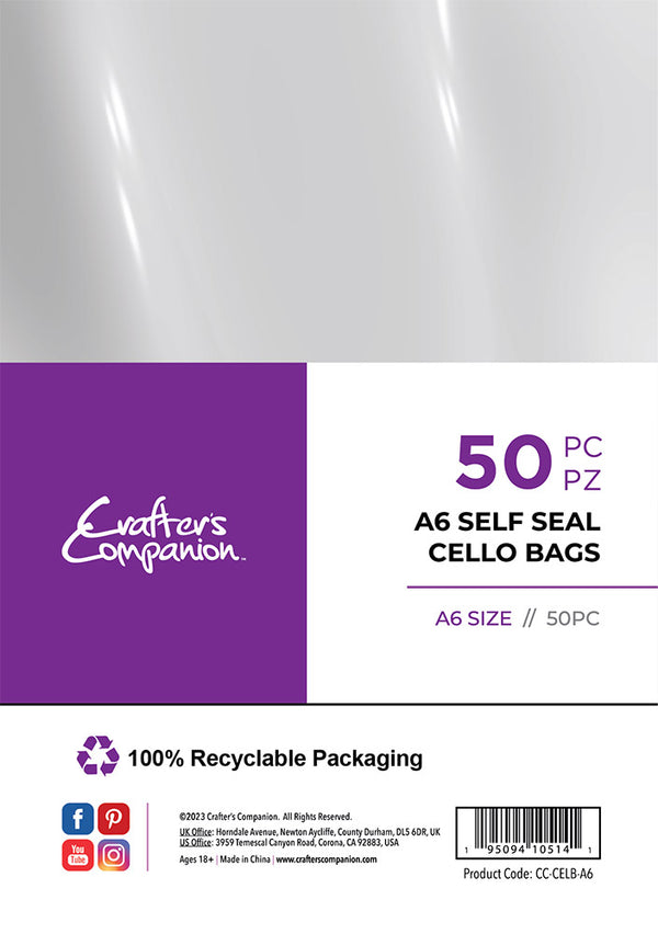 Crafter's Companion A6 Self Seal Cello Bags - 50 Pack