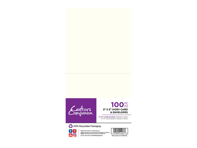 Crafters Companion  - 5"x5" Ivory Cards & Envelope 50pk