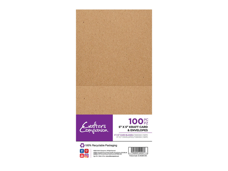 Crafter's Companion - 5"x5" Kraft Card & Envelopes 50pk