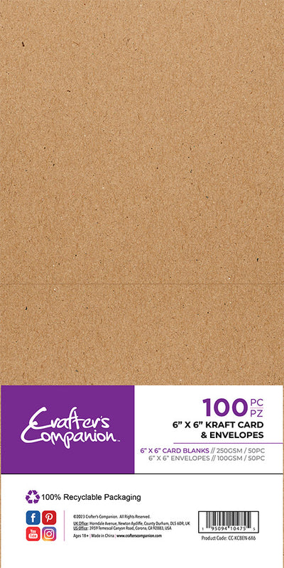Crafter's Companion 6x 6 Kraft Card & Envelopes - 100 Piece