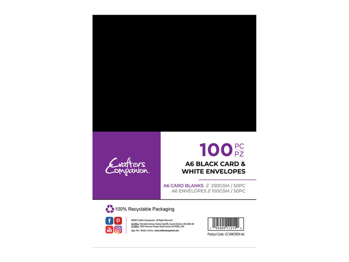 Crafter's Companion - A6 Black Card & White Envelopes 50pk