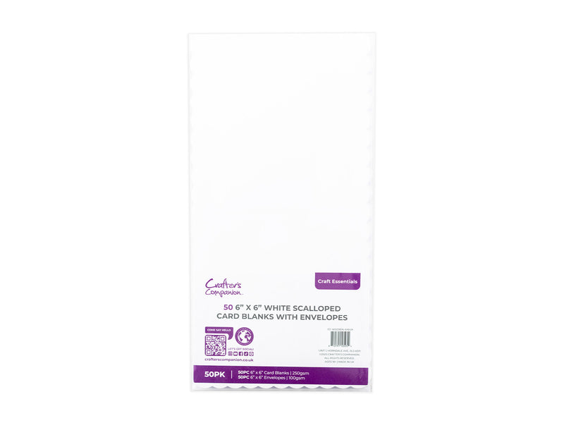 Crafter's Companion - 6x6" White Scalloped Cards & Envelopes 50pk