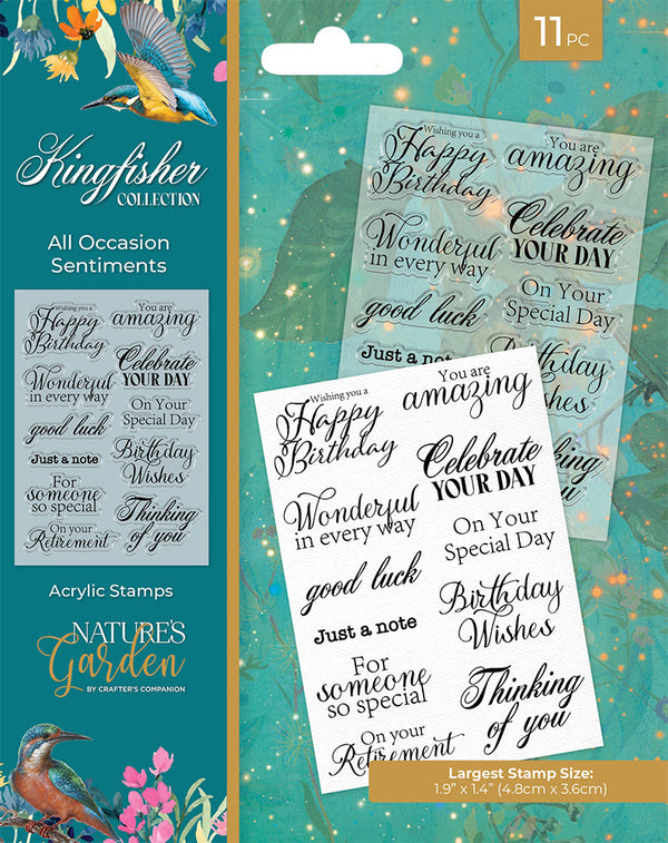 Nature's Garden - Kingfisher Collection - Clear Acrylic Stamps - All Occasion Sentiments