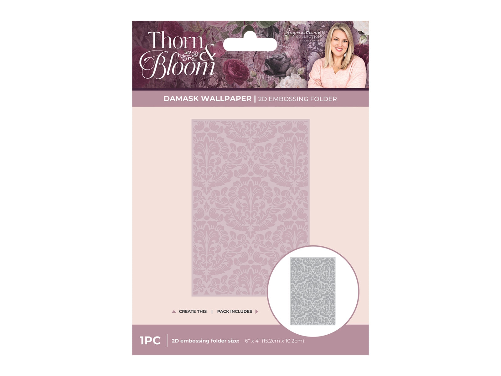 Sara Signature Thorn & Bloom 6" x 4" 2D Embossing Folder - Damask Wallpaper