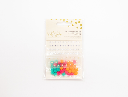 Violet Studios Mini Embellishment Assortment - Gems & Pom Poms - 106pcs