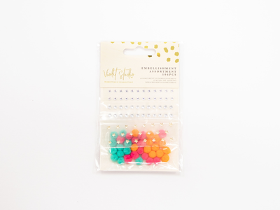 Violet Studios Mini Embellishment Assortment - Gems & Pom Poms - 106pcs