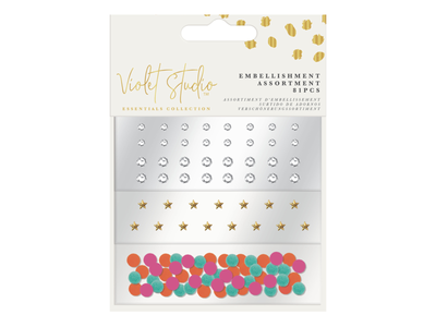 Violet Studios Mini Embellishment Assortment - Gems & Pom Poms - 106pcs