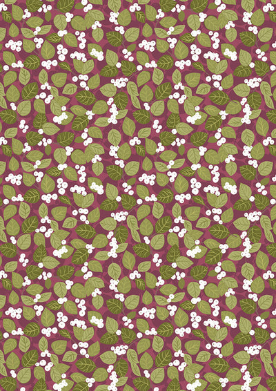 Lewis & Irene Fabric - Snowberry on Dark Red with Pearl