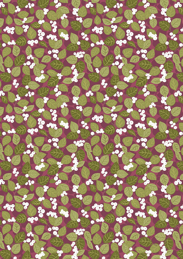 Lewis & Irene Fabric - Snowberry on Dark Red with Pearl
